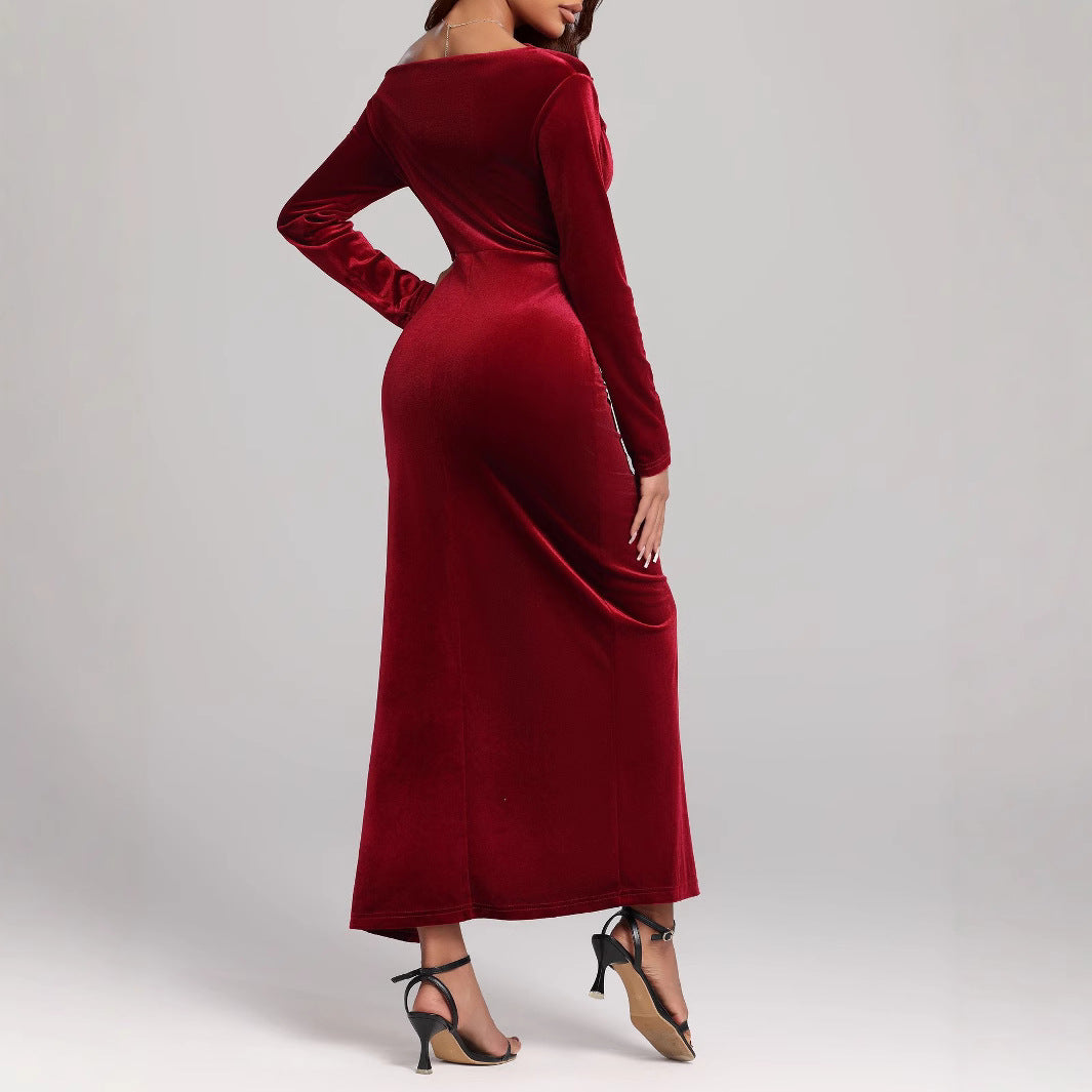 Women’s Formal Slit Pleuche Dress