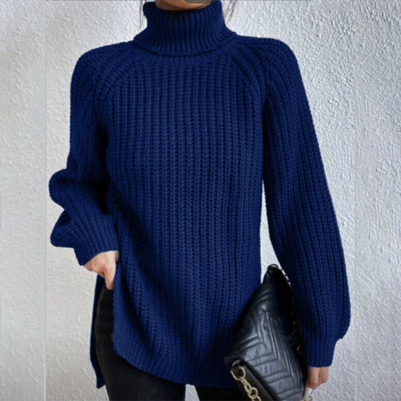 Women’s Turtleneck Pullover Sweater with Split Design