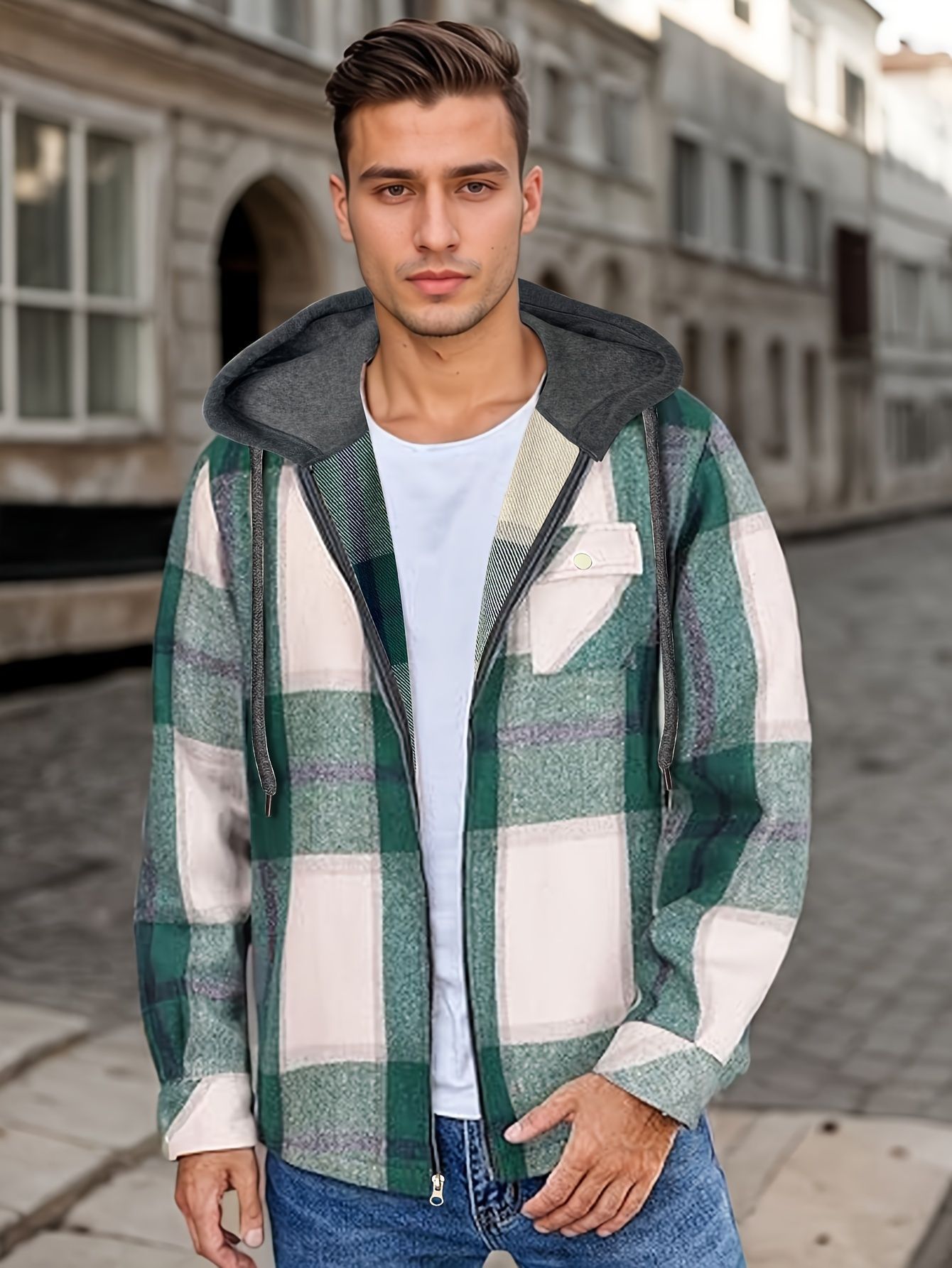 Men’s Flannel Hooded Zipper Jacket