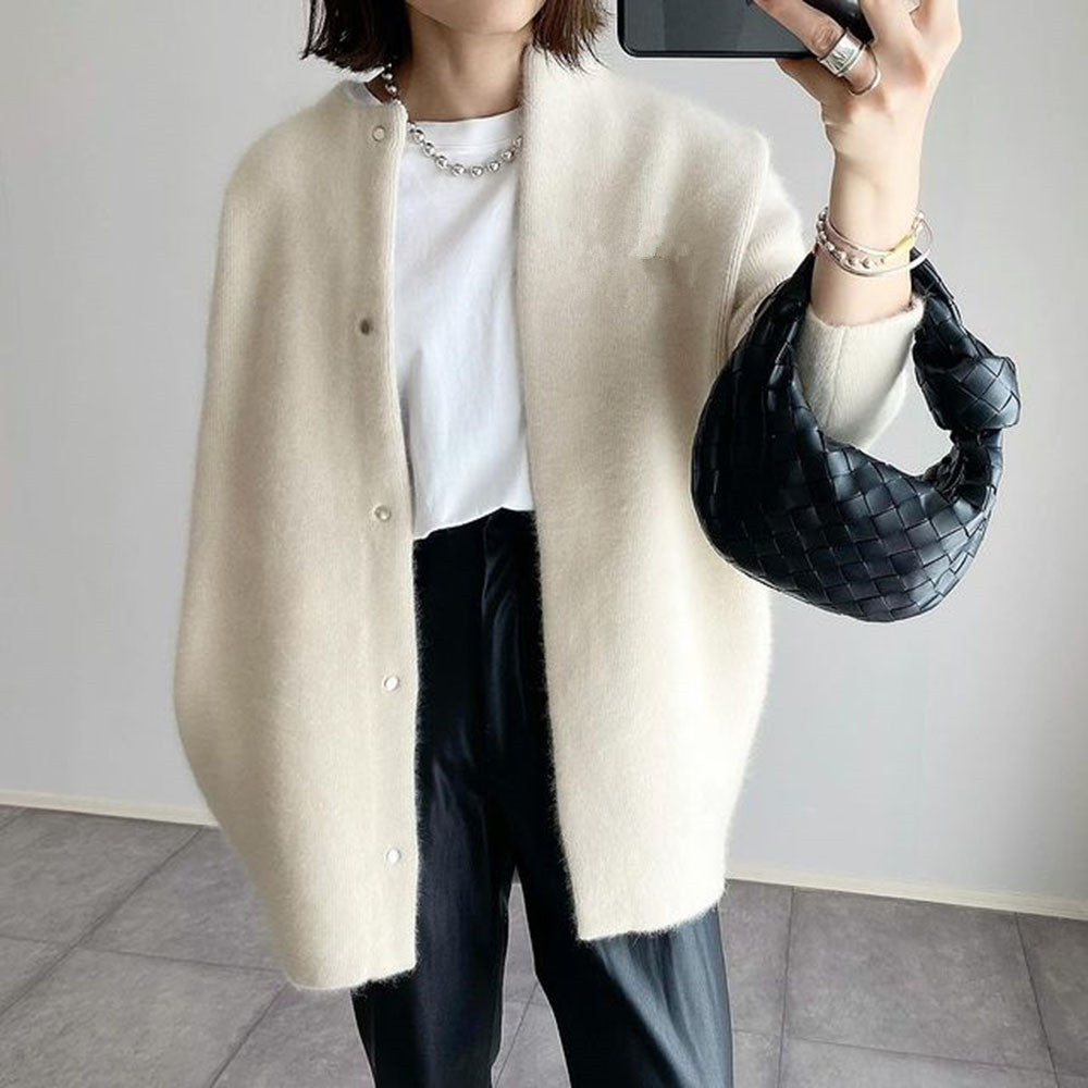 Women’s Single Breasted Knit Cardigan – Solid Color Casual Jacket for Autumn & Spring