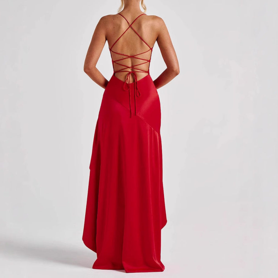 Women's Backless Ruffle Split Maxi Dress – Summer Fashion, Evening & Party Wear