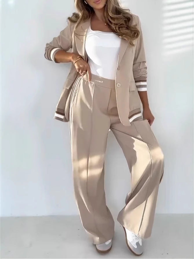 2-Piece Women’s Suit Set – Lapel Coat & Wide-Leg High-Waist Pants, Long-Sleeve Jacket, Office & Commuting Outfit