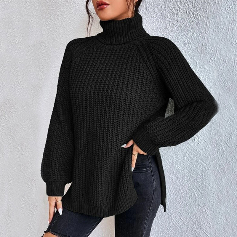 Women’s Turtleneck Pullover Sweater with Split Design