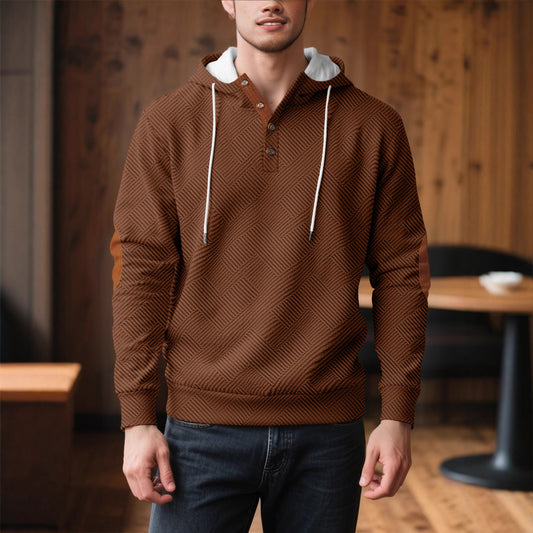 Men's Solid Color Jacquard Hooded Sweater
