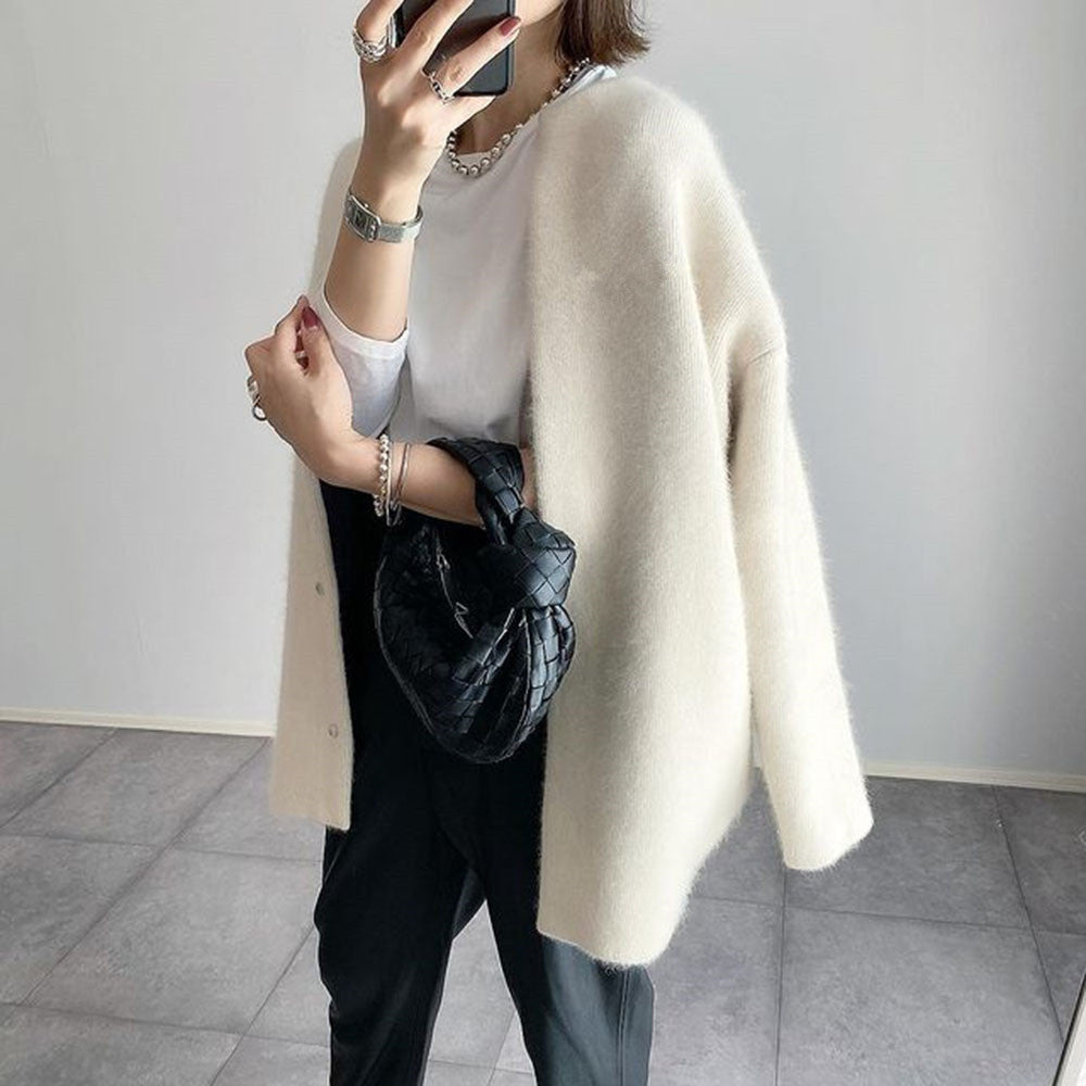 Women’s Single Breasted Knit Cardigan – Solid Color Casual Jacket for Autumn & Spring