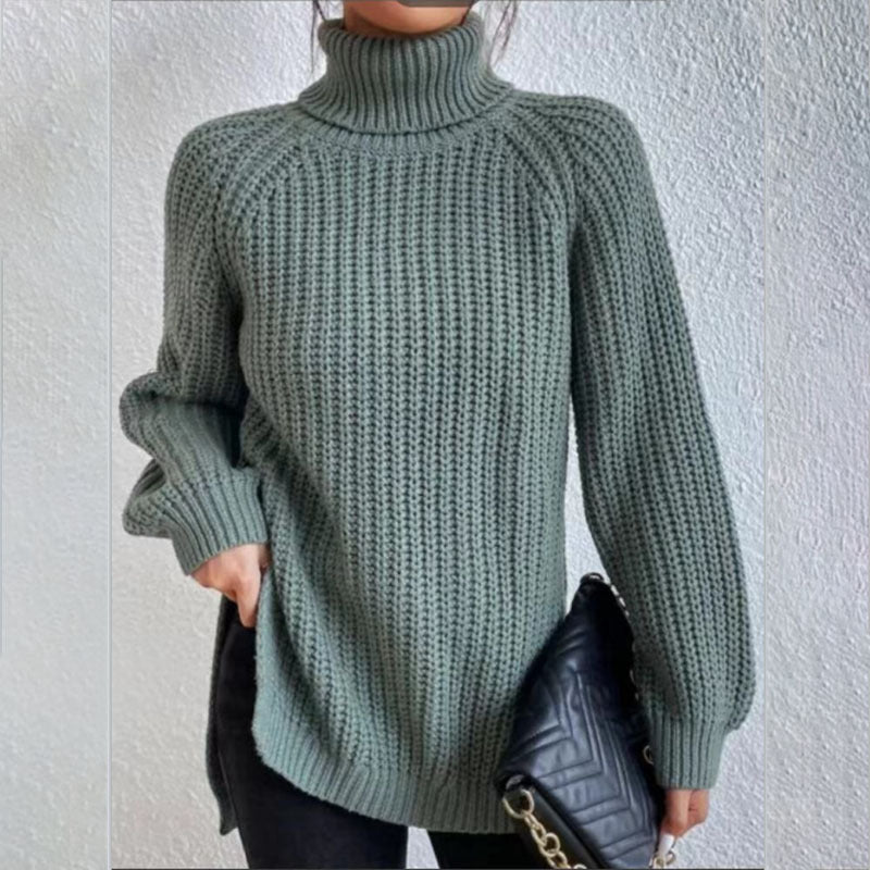 Women’s Turtleneck Pullover Sweater with Split Design