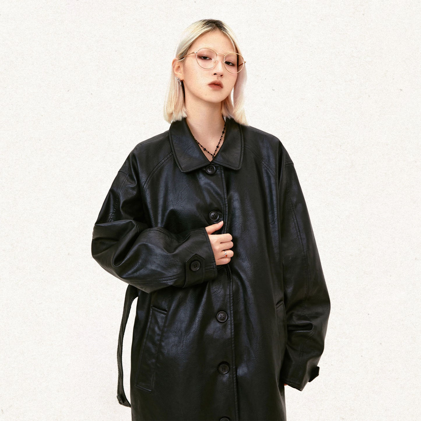 Leather Mid-Length Trench Coat (Unisex)