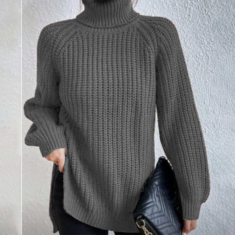 Women’s Turtleneck Pullover Sweater with Split Design