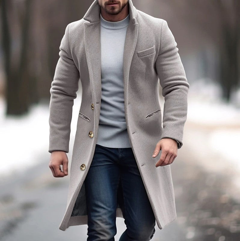 Winter Lapel Trench Coat – Fashion Single-Breasted Pocket Jacket for Men