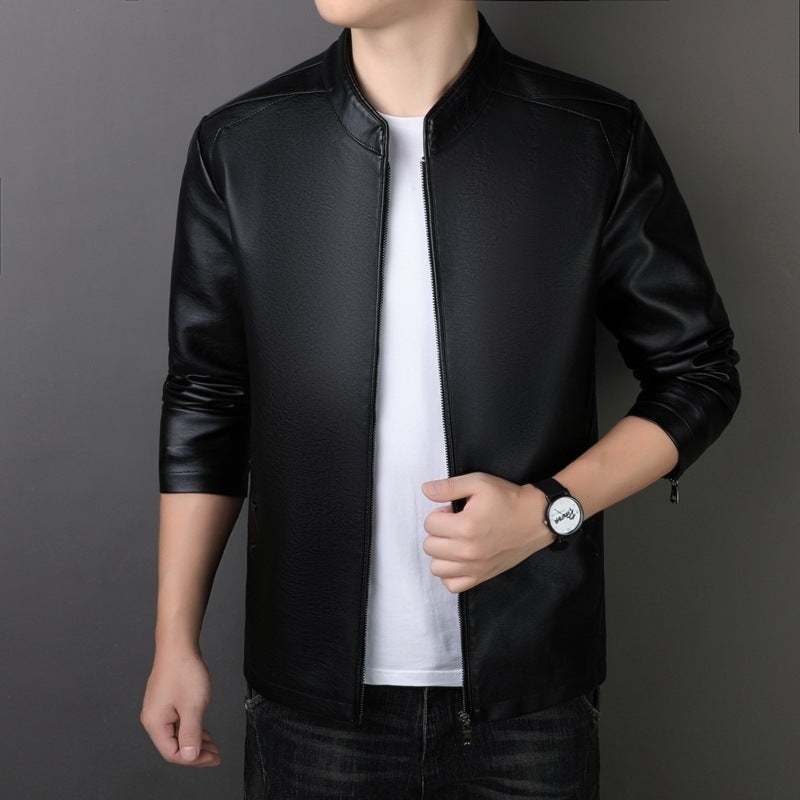 Men’s PU Leather Jacket – Loose Fit, Medium Length
