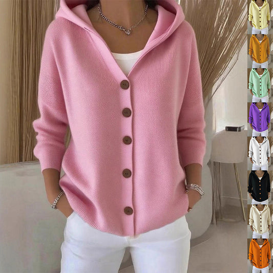Hooded Knitted Cardigan – Casual Long Sleeve Sweater for Autumn & Winter