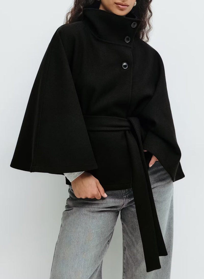 Women’s Winter High-Neck Belted Batwing Coat