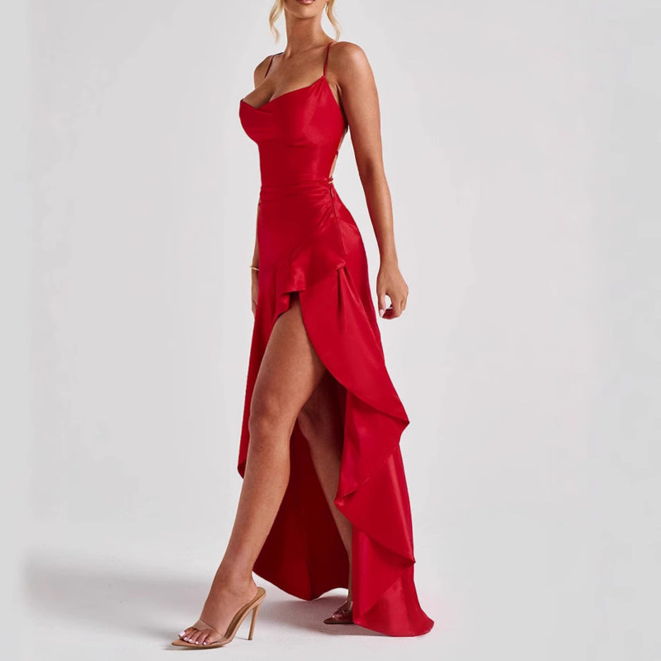 Women's Backless Ruffle Split Maxi Dress – Summer Fashion, Evening & Party Wear