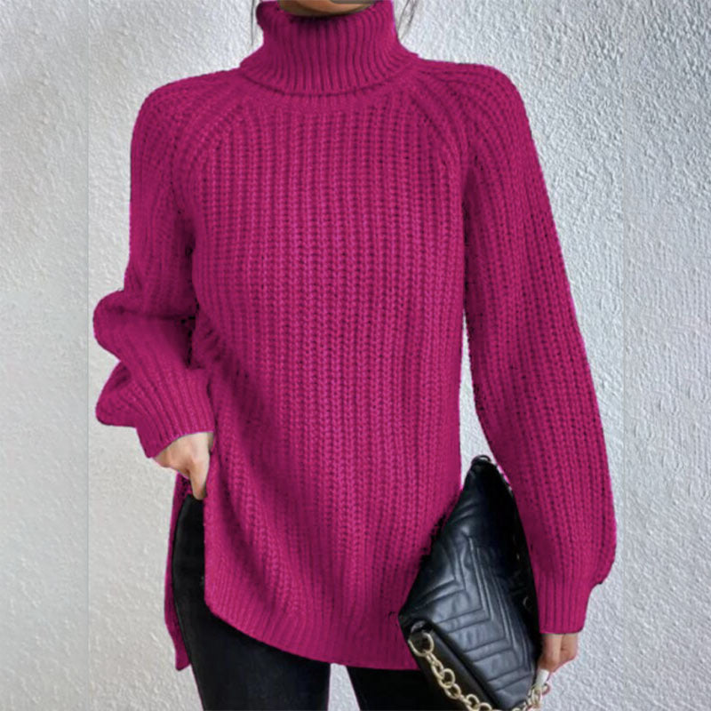 Women’s Turtleneck Pullover Sweater with Split Design