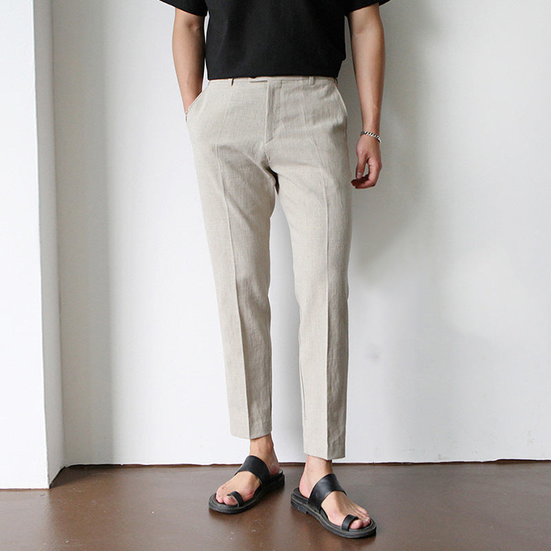 Men’s Cotton-Linen Cropped Trousers