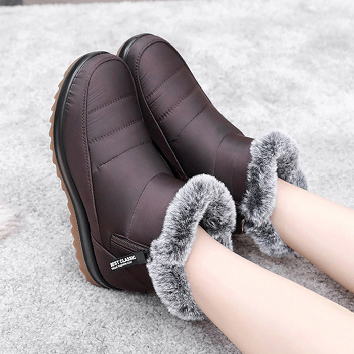 Women’s Winter Snow Boots – Side Zipper, Warm Plush Ankle Fleece Short Shoes