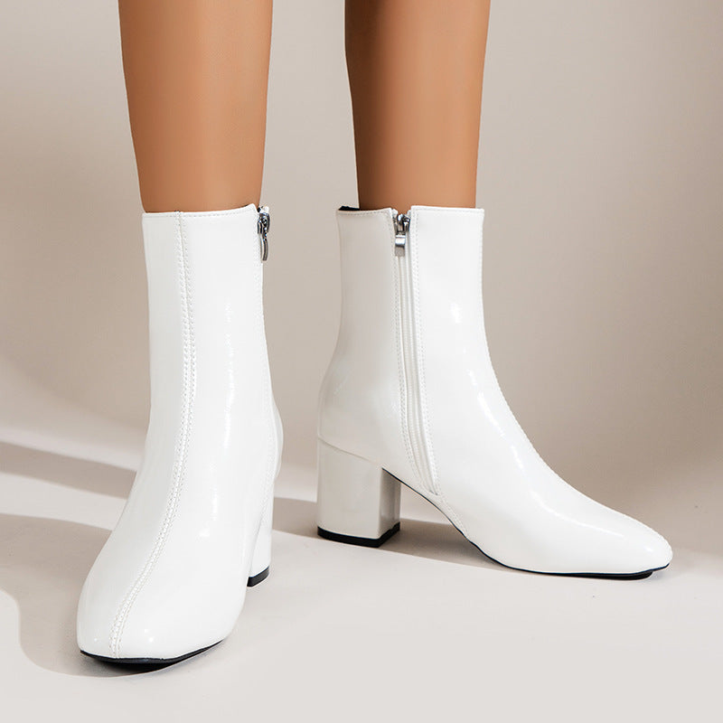 Women’s Chunky Heel Mid-Calf Boots – Pointed Toe, Side Zipper, Fashionable & Comfortable Shoes