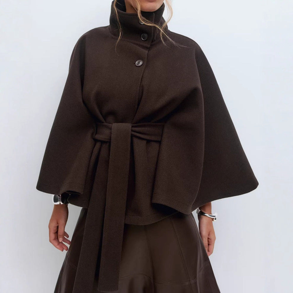 Women’s Winter High-Neck Belted Batwing Coat