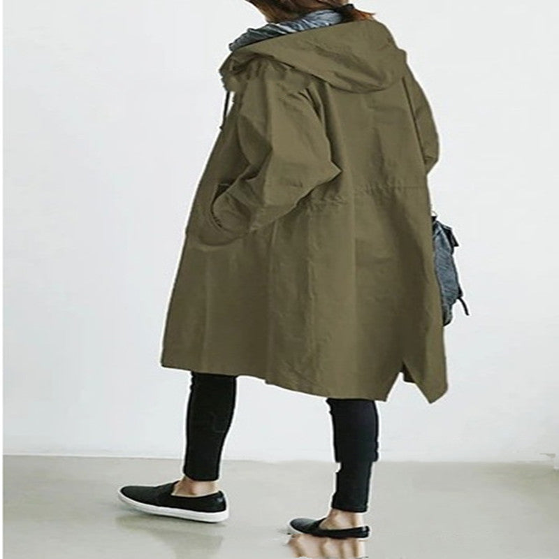 Women’s Windbreaker Jacket – Casual Hooded Quick-Dry Waterproof Coat with Loose Button Pockets for Hiking & Camping