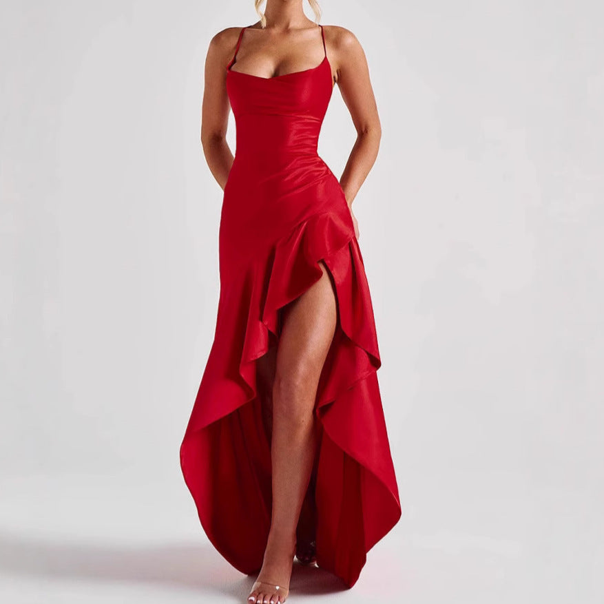 Women's Backless Ruffle Split Maxi Dress – Summer Fashion, Evening & Party Wear