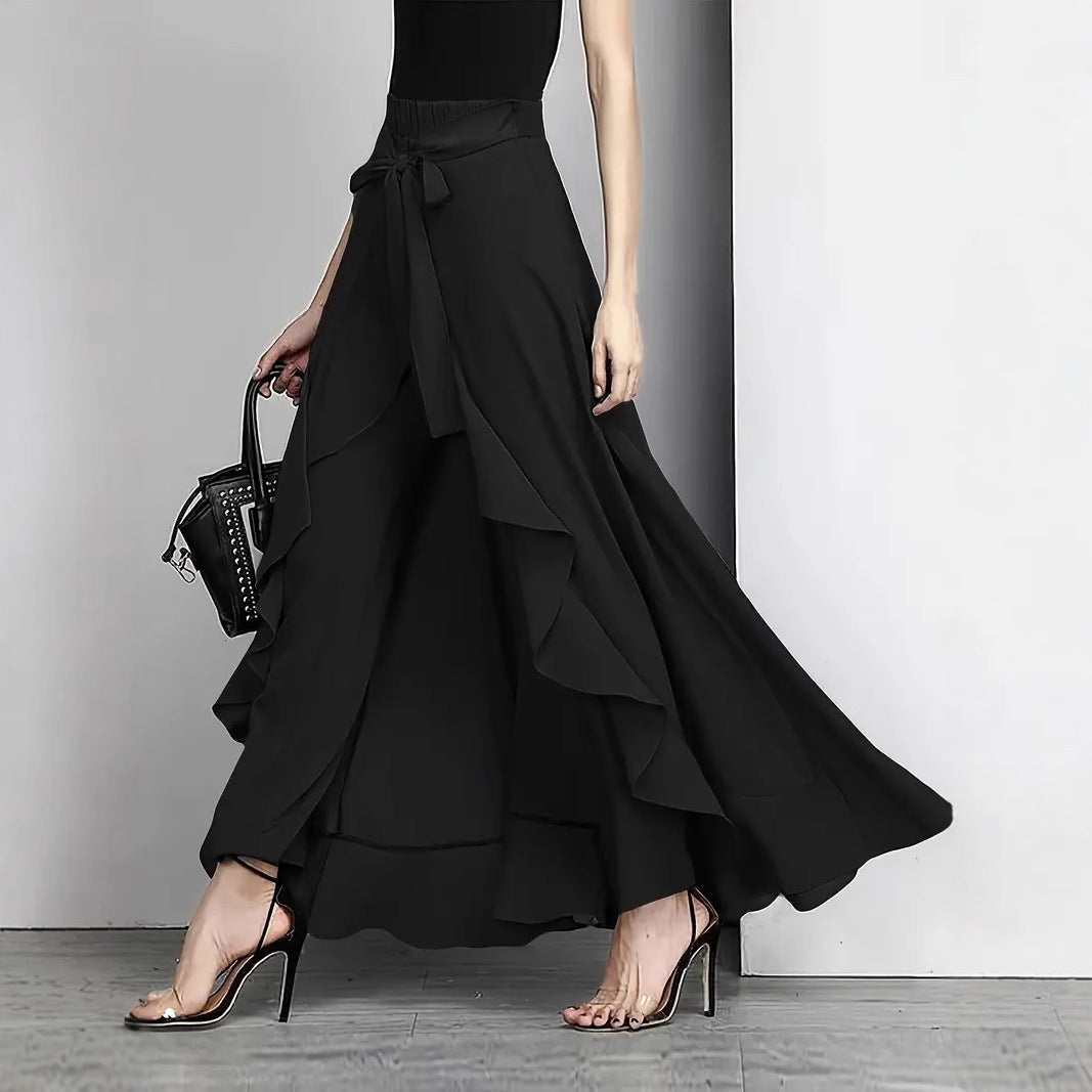 Ruffled Wide Leg Long Pants – High Waist Women’s Culottes