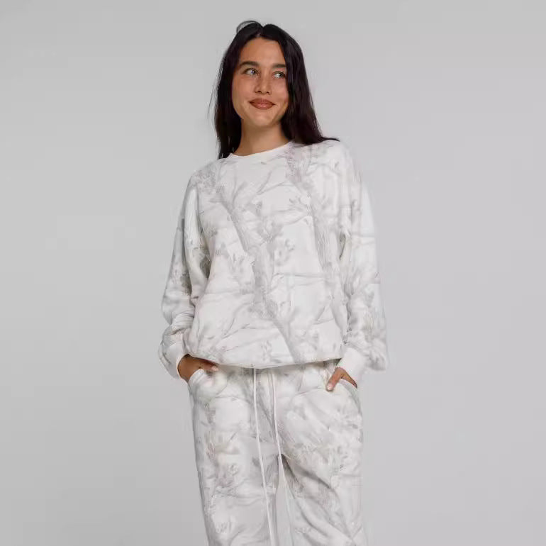 Women’s Autumn Winter Camouflage Maple Leaf Two-Piece Hoodie & Sweatpants Set