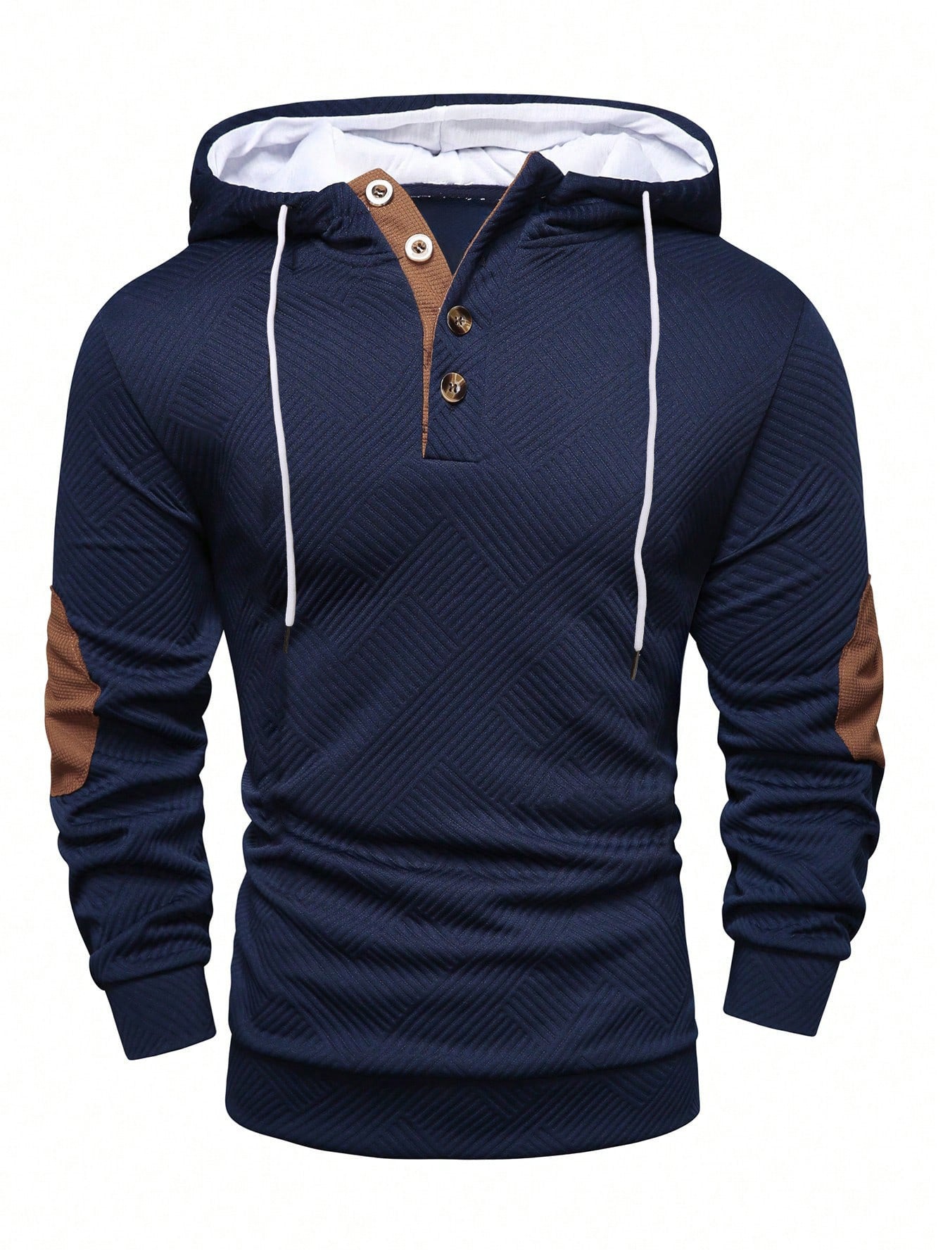 Men's Solid Color Jacquard Hooded Sweater