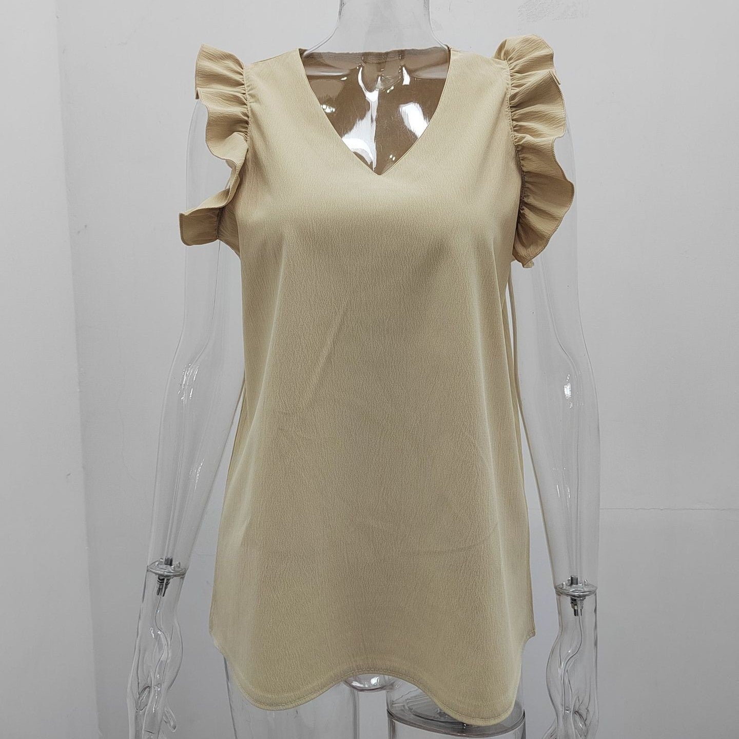 Women's V-neck Pullover Ruffled Sleeve Top