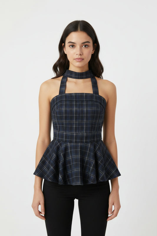 Women’s Retro Plaid Chenille Tube Top