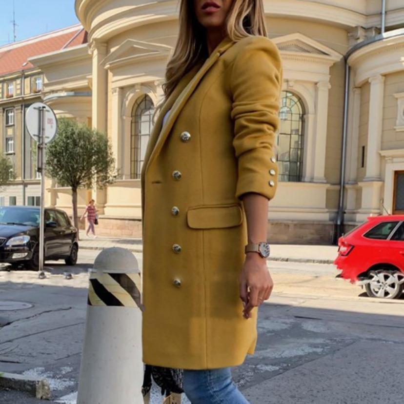Women’s Woolen Lapel Jacket – Double-Breasted, Casual Trench, Mid-Length Fall/Winter Coat