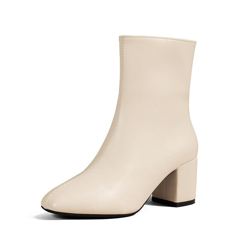 Women’s Chunky Heel Mid-Calf Boots – Pointed Toe, Side Zipper, Fashionable & Comfortable Shoes
