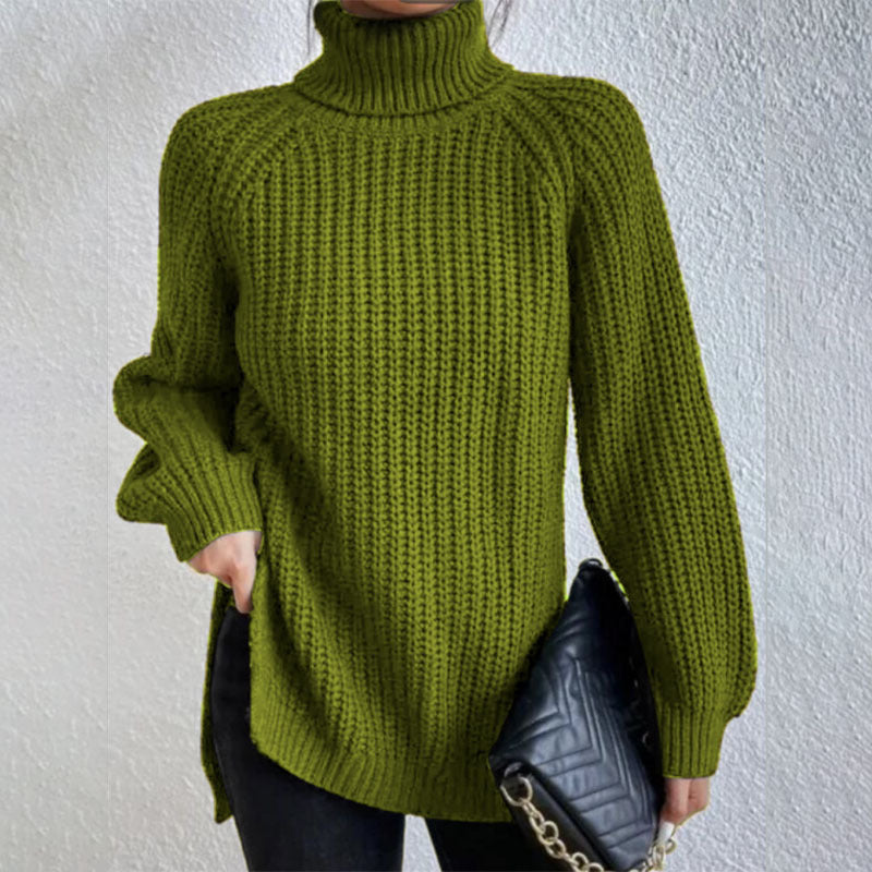 Women’s Turtleneck Pullover Sweater with Split Design