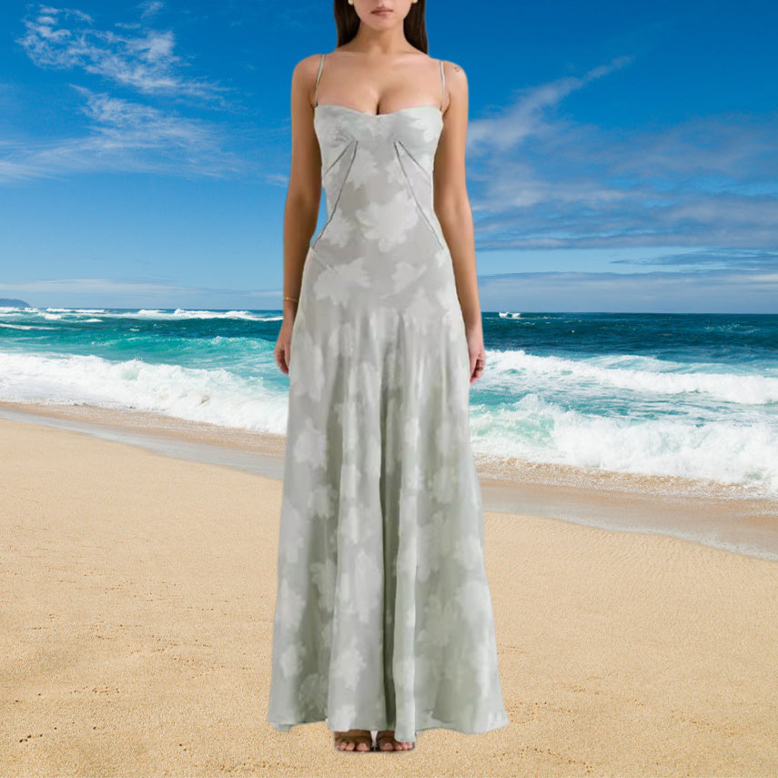 Sexy Flowers Lace Suspender Dress – Summer Slim Back Lace-Up Long Dress for Evening & Party