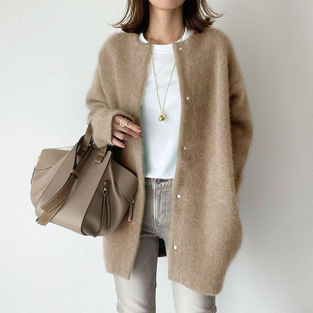 Women’s Single Breasted Knit Cardigan – Solid Color Casual Jacket for Autumn & Spring