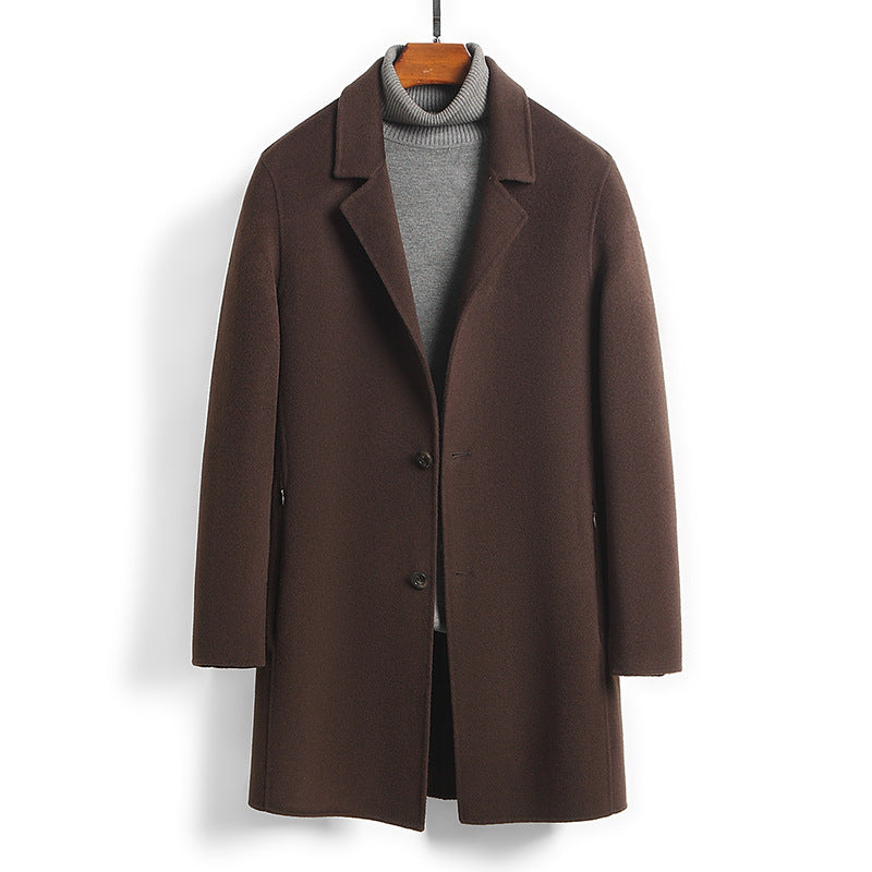 Male Solid Color Worsted Wool Mid-length Slim-fit Coat