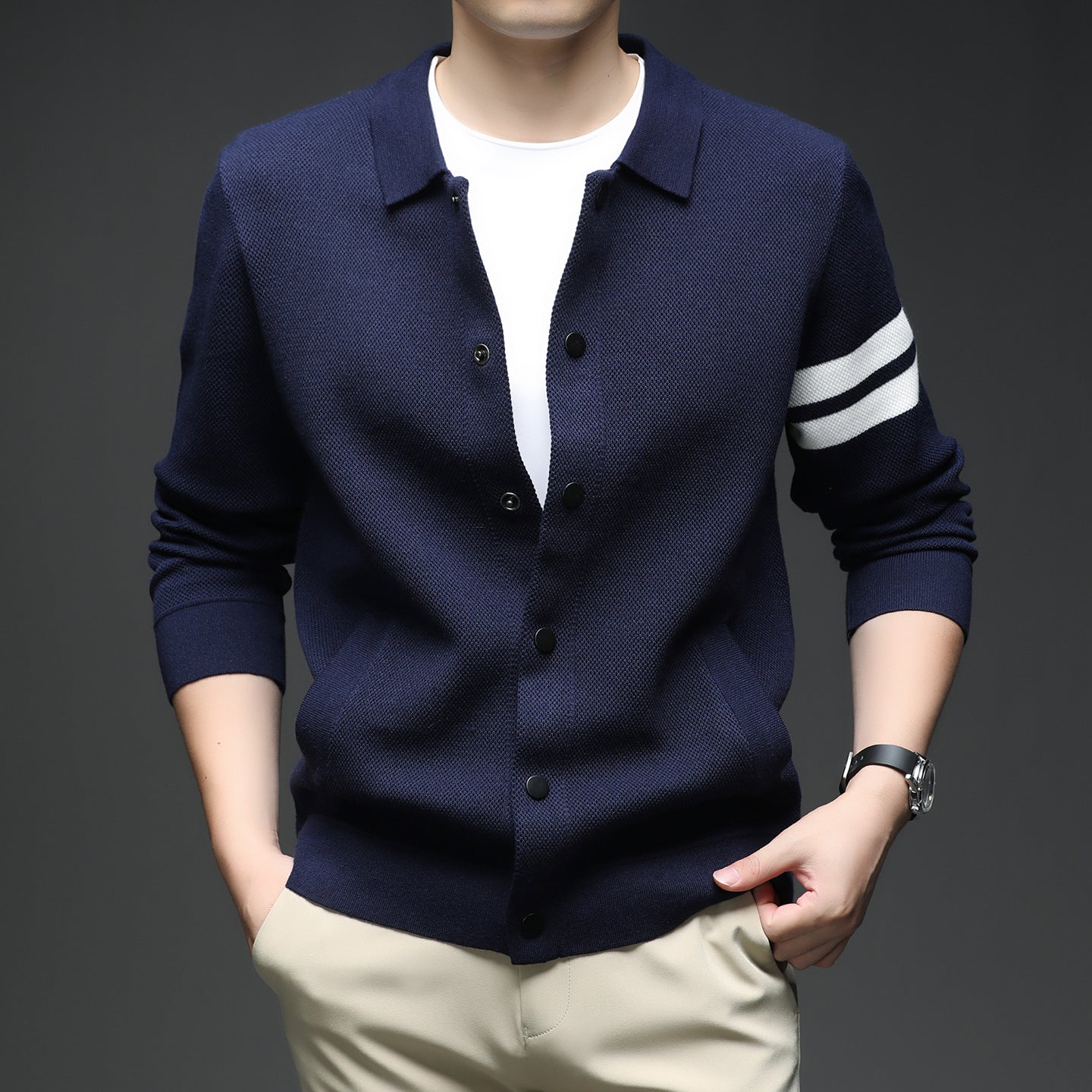 Knitted Cardigan Lapel Korean Slim Men's Jacket