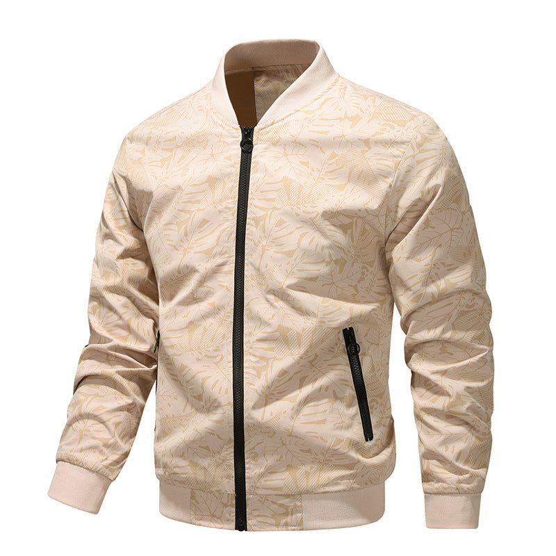 Men’s Spring/Autumn Floral Jacket – Zipper Pocket Casual Coat