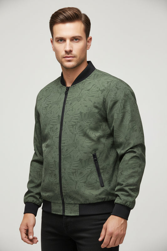Men's Floral Print Zip Pocket Casual Jacket