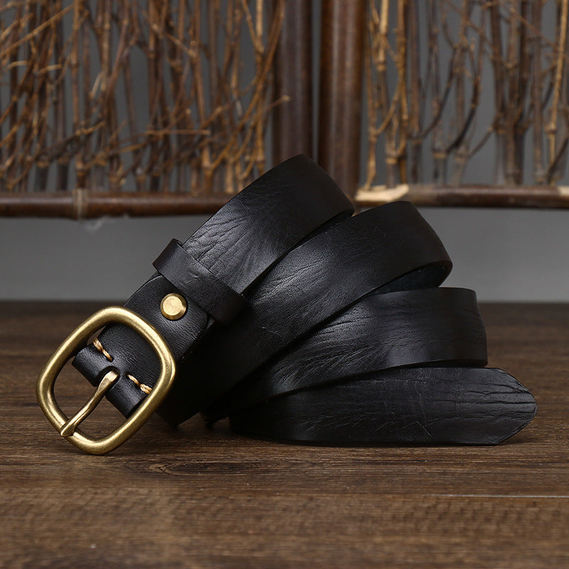 Handmade Vintage Copper Buckle Genuine Leather Belt