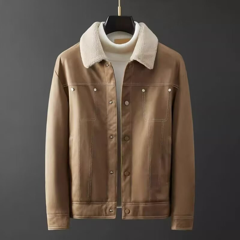 Men’s Short Suede Fabric Jacket – Autumn & Winter Thickened Workwear