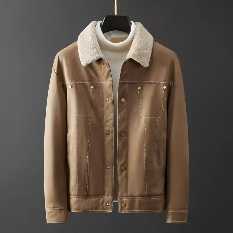 Men’s Short Suede Fabric Jacket – Autumn & Winter Thickened Workwear