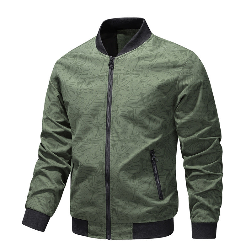 Men’s Spring/Autumn Floral Jacket – Zipper Pocket Casual Coat