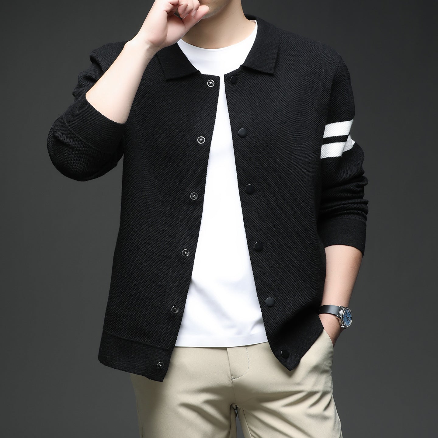 Knitted Cardigan Lapel Korean Slim Men's Jacket