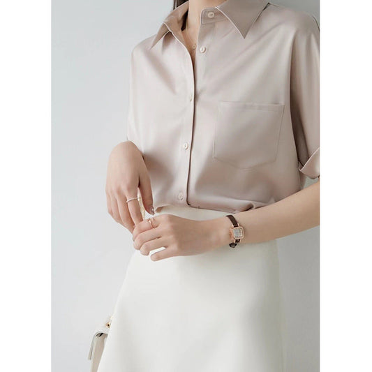 Summer Casual Satin Satin Short Sleeved Shirt Korean Professional White Collar Office Interview Shirt