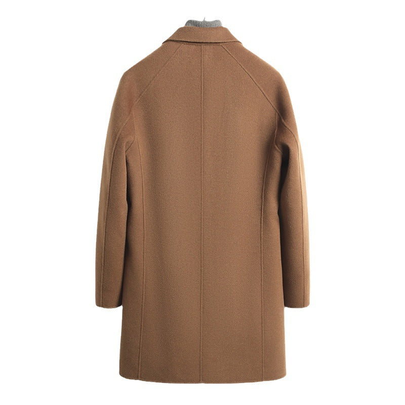 Male Solid Color Worsted Wool Mid-length Slim-fit Coat