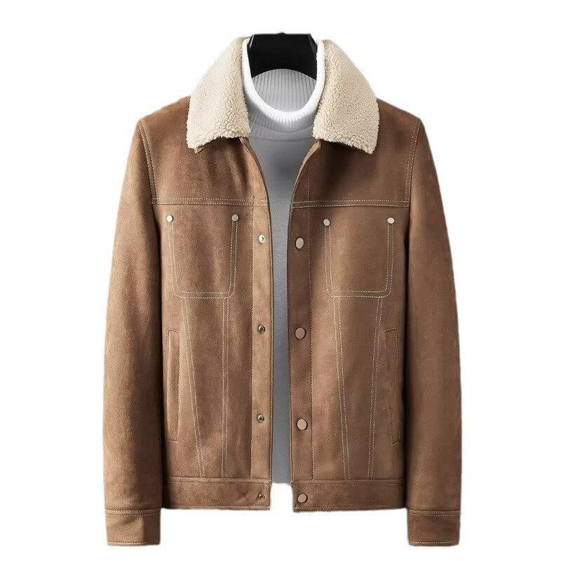 Men’s Short Suede Fabric Jacket – Autumn & Winter Thickened Workwear