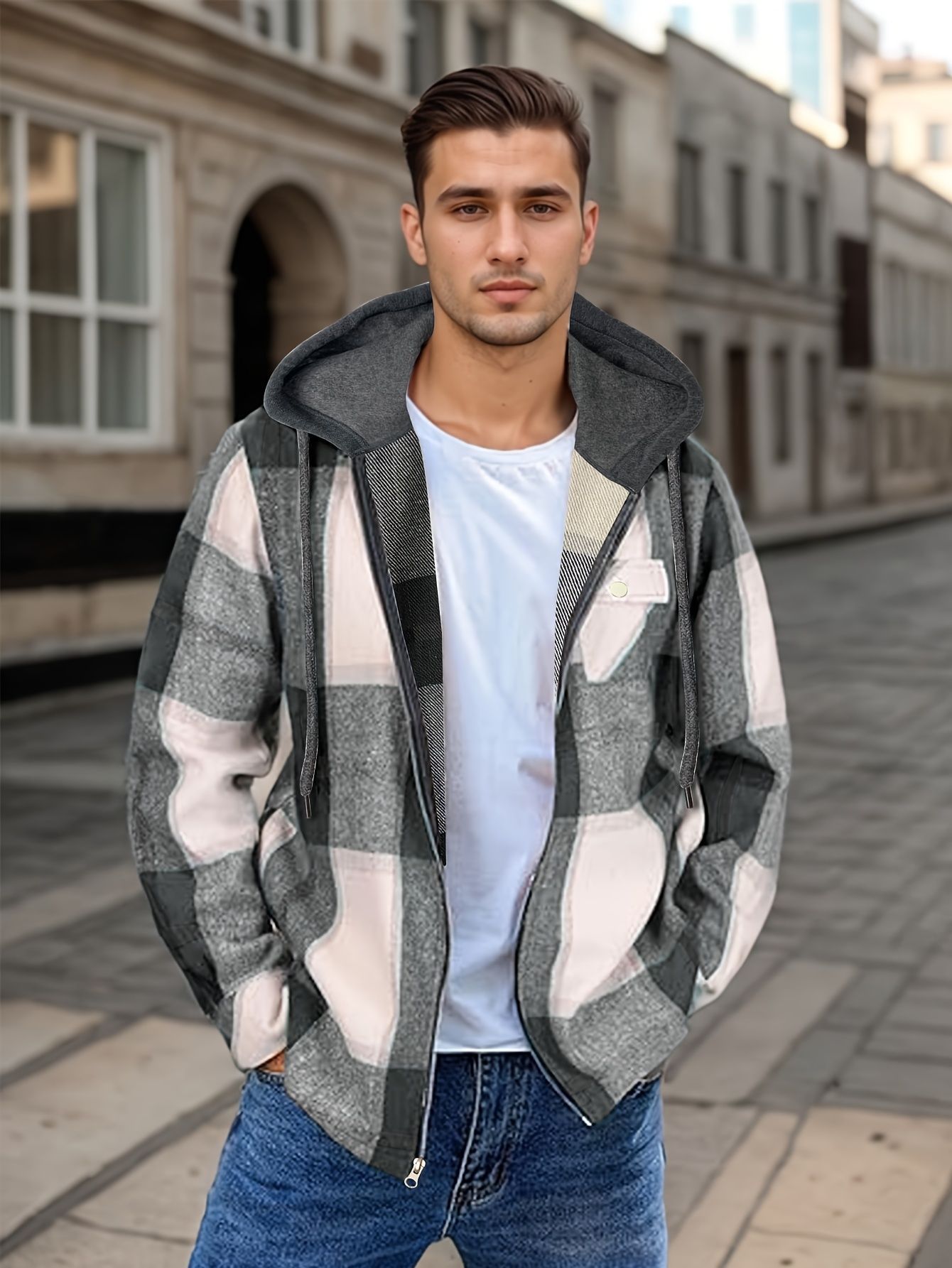 Men’s Flannel Hooded Zipper Jacket