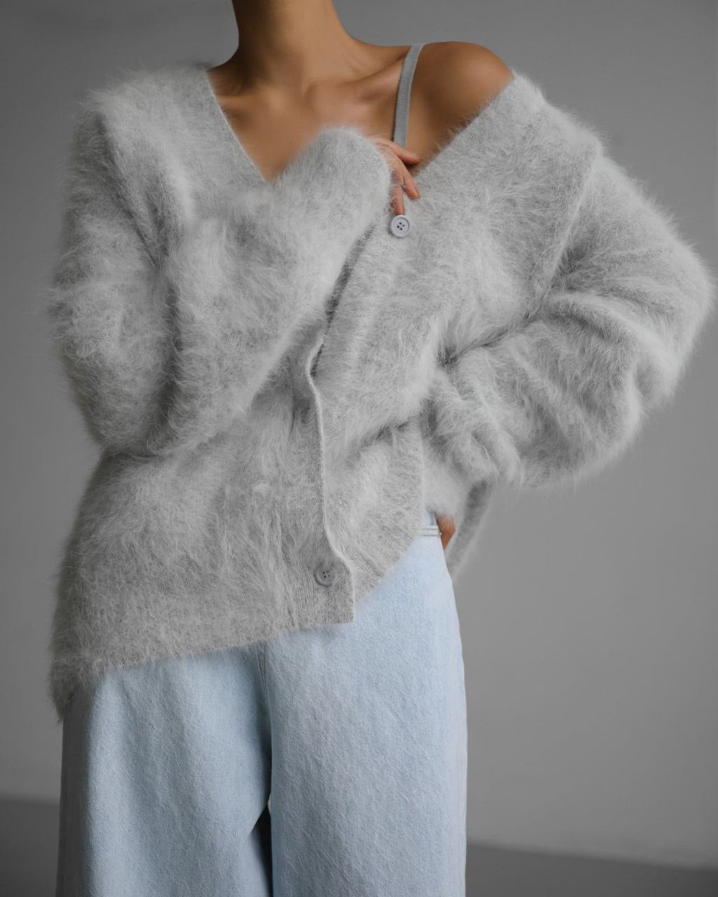 Loose V-Neck Single-Breasted Button Cardigan – Fall Winter Knitted Sweater Top for Women