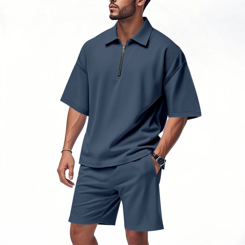 Men’s Summer Casual Two-Piece Set – Lapel Jacket & Shorts