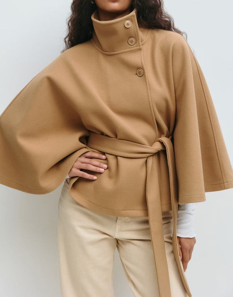 Women’s Winter High-Neck Belted Batwing Coat